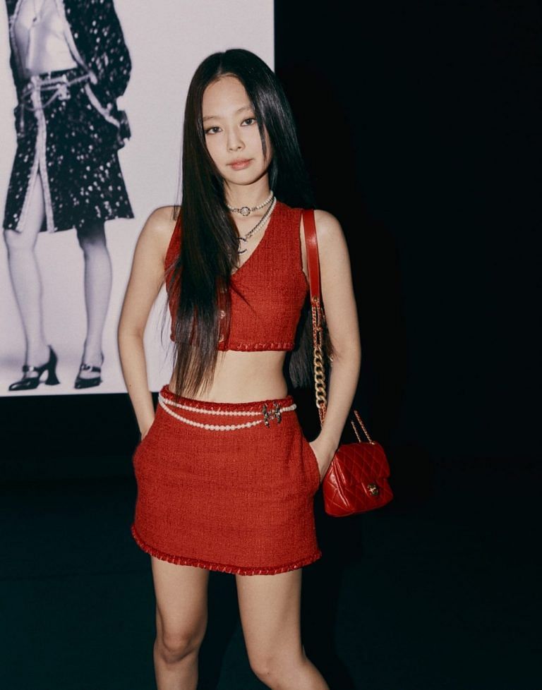 Blackpink's Jennie Wears Chanel Red Crop Top Set at Spring 2022