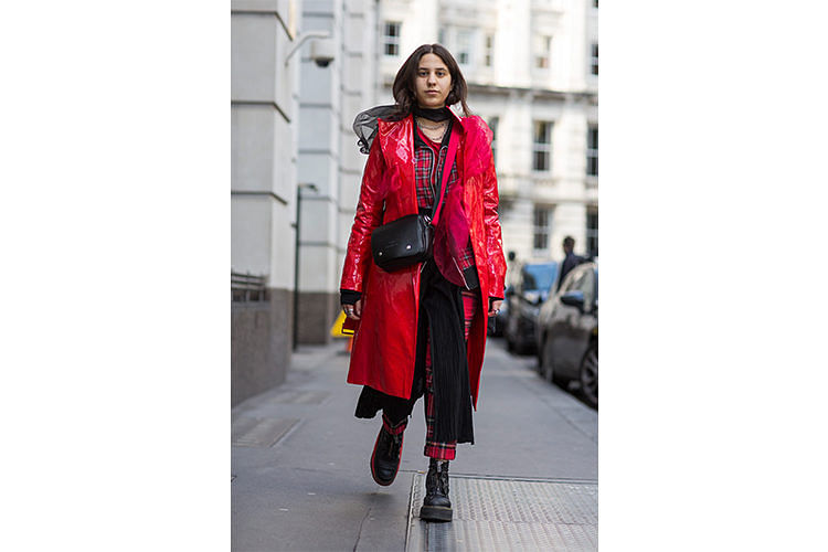 Red patent leather sale trench coat